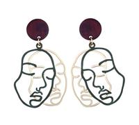 JOINPAYA Abstract Face Double-Sided Earrings for Women, Green Creative Ear Drop Jewelry with Clean Contours, Stylish Girl Ear Accessory for Daily Wear