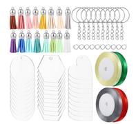 JOINPAYA Acrylic Keyring Blanks Set with Random Tassel Pendants, DIY and Heart-Shaped Keychains for Crafting, Includes Jump Rings and Ribbons for Creative Jewelry Making Random Color