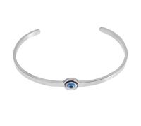 JOINPAYA Adjustable Evil Eye Bracelet Bangle for Women, Titanium Steel Open Cuff Turkish Blue Eye Charm, Silver Minimalist Protection Jewelry for Daily Wear