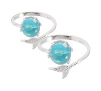 JOINPAYA Adjustable Mermaid Fish Tail Ring with Crystal Opal 2pcs Zinc Alloy Open Band Jewelry for Women Beach Finger Rings