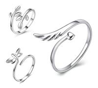 JOINPAYA Adjustable Olive Branch Open Ring Dragonfly and Leaf Design, Angel Wing Statement Ring for Women, Aesthetic Nature-inspired Jewelry