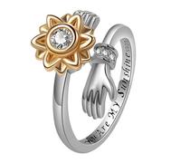 JOINPAYA Adjustable Sunflower Rotating Open Ring for Women Silver Tone Statement Finger Ring You Are My Sunshine Lettering for Teen and Women