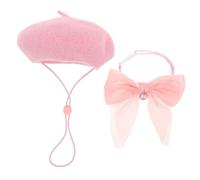 JOINPAYA Adjustable Wool Pet Beret Hat and Bow Tie Collar Set with Bell Soft Cozy Decorative Puppy Hat for Cats and Small Dogs Versatile Fit for Outdoor Events Parties Photos Girl Dog