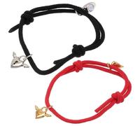 JOINPAYA Alloy Loving Heart Couples Bracelets, 1 Pair Men Women Wrist Rope Bangles with Black and Red Double Heart Charm, Romantic Couples Jewelry for Everyday Wear