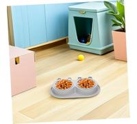 JOINPAYA Anti-ant Small Dog Food Bowl Double Stainless Steel Cat Feeder with No Spill Moat Design for Puppies Kittens Indoor and Outdoor Pet Feeding Grey
