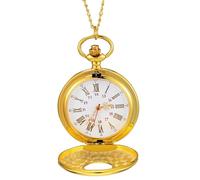 JOINPAYA Antique Gold Pocket Watch with Roman Numerals Mechanical Movement Vintage Decorative Pocket Watch for Men and Women with Black Storage Case