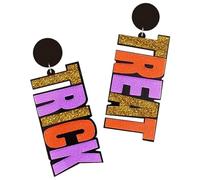 JOINPAYA Asymmetrical Large Acrylic Letter Earrings with Glitter, Halloween Trick or Treat Dangle Earrings for Women, Colorful Spooky Drop Studs for Holiday Jewelry