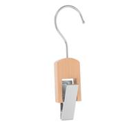 JOINPAYA Beech Wood Clothes Hanging Hook Clip with 10cm Silver Round Hook, Multi-Purpose Scarf and Hat Hanger Clip for Closet Organization and Home Storage