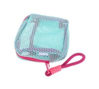 JOINPAYA Blue Green Mesh Travel Pouch with Rose Pink Keychain, Small Grid Organizer Bag for Data Cables, Coin Purse, and Toiletries, Multipurpose Lightweight Pocket Makeup Bag for