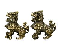 JOINPAYA Brass Lion Lion Ornament Unique Design Tabletop Adornment 1 Pair Coffee Colour Feng Shui to Resist Misfortune and Decorate Desktop for Home Décor