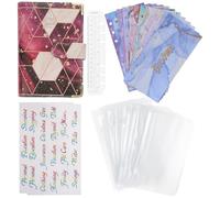 JOINPAYA Budget Notebook with Removable Budget Sheets and Marble Pattern Cover with Zipper Pouch 8 Card Slots Ruler and Colorful English Stickers Personal Finance Organizer for Daily Money