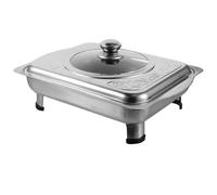 JOINPAYA Buffet Tray and Anti-Skid Legs Stainless Steel with Visible Cover Rectangular Serving Holder Sturdy Food Server Pan with Rounded Corners for Buffet for Catering and Dinner