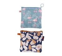JOINPAYA Canvas Sanitary Pad Pouches 4pcs, Portable Menstrual Napkin Storage Bags with Zipper, Adorable Tampon Holders for Travel and Daily Use, Assorted Blue Flamingo Coffee Leaf Designs