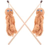 JOINPAYA Cat Stick with Plush Octopus, 2Pcs Wooden Rod Teaser for Indoor Cats and Kitten Playtime