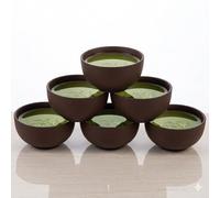 JOINPAYA Ceramic Kung Fu Tea Cups Set of 6, Large Straight-Sided Tasting Bowls for Chinese Gongfu Tea, Traditional Zisha Style Stoneware Teacups for Home Office Ceremony, Dark Brown Finish