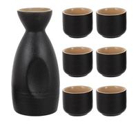 JOINPAYA Ceramic Sake Serving Set with Matte Black Finish and Wooden Stopper Japanese Sake Pot for Traditional Dining and Entertaining
