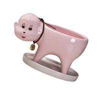 JOINPAYA Ceramic Succulent Flowerpot with Tray Cute Pink Monkey Tail Bonsai Pot Mini Household Plant Container for Desktop Decoration