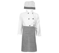 JOINPAYA Chef Costume with Long Sleeve Checkered Apron and Baker Hat Comfortable Cooking Outfit for Boys and Role Play Halloween Birthday Party and Kitchen Learning