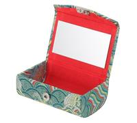 JOINPAYA Chinese Style Double Lipstick Case Button Closure Vintage Embroidered Cosmetic Pouch with Mirror Small Makeup Organizer for Travel Purse in Dark Green