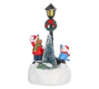 JOINPAYA Christmas Resin Figurine Decor: Miniature Lighted Street Lamp Post- Xmas Tree Reindeer Snowman Street Light, Battery Operated Indoor Holiday Tabletop Ornament
