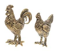 JOINPAYA Copper Rooster and Hen Figurines Set Feng Shui Zodiac Chicken Ornaments for Home and Office Decor 2Pcs Pure Copper Animal Sculptures for Wealth and Harmony 1.57X1.57X1.10In