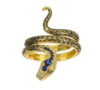 JOINPAYA Copper Snake Ring with Sapphire Blue Zirconia, Unisex Adjustable Finger Accessory Size 8, Creative Serpent Design for Men and Women