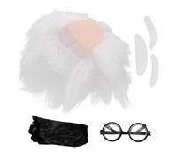 JOINPAYA Cosplay Scientist Wig Set Eyebrows and Glasses Old Man Costume Accessories for Halloween Parties and Dress Up Crazy Hair Style for Adults and Boys and Girls