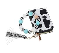 JOINPAYA Cow Print Card Holder and Keychain Set with Wristlet Bracelet, Small Wallet Key Holder for Women, Cute Cow Pattern Coin Purse Suitable for Daily Use