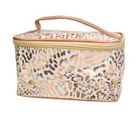 JOINPAYA Creative Leopard Print Cosmetic Bag Large Capacity Square Pu Leather Makeup Pouch Zippered Storage for Women Ladies Travel Everyday Use