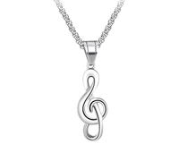 JOINPAYA Creative Titanium Steel Music Symbol Necklace for Men, Hip-hop Style Pendant with Square Pearl Chain 3x55cm, Male Neck Jewelry Fashion Accessory
