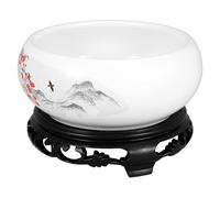 JOINPAYA Decorative Ceramic Hydroponic Lotus Flower Pot with Base Elegant Round Indoor Planter for Aquatic Plants Shallow Bowl for Daffodil Water Lily Narcissus Vintage Style Flowerpot for