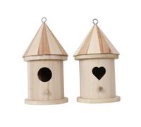 JOINPAYA Diy Wooden Birdhouse Nesting Box 2pcs with Heart and Round Doors, Creative Simulated Bird Nest Pendant for Garden Decoration and Backyard Birding