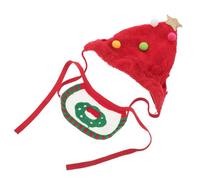 JOINPAYA Dog Christmas Costume Set 2Pcs Adjustable Red Hat with Pom-Poms and Red Green Christmas Bib for Small Dogs 4-7.5Kg, Pet Xmas Dress Up Photo Props