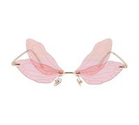 JOINPAYA Dragonfly Wing Shape Frameless Sunglasses for Women, Irregular Rimless Fashion Eyewear in Gold and Red, Unique Summer Accessories for Outdoor and Travel