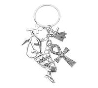 JOINPAYA Egyptian Keyring Metal Key Chain Lightweight Silver Alloy with Ankh Cross Charm Portable Bag Hanging Ornament for Wallet Or Phone