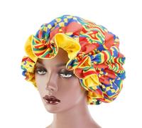JOINPAYA Elastic Printed Satin Sleeping Cap Double-layer round Shower Cap with Large Floral Lace for Women Yellow Bathing Hair Bonnet