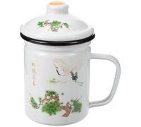 JOINPAYA Enamel Tea Mug with 304 Stainless Steel Strainer Retro Drinking Cup 9cm Vintage Crane Pattern Covered Enamelware Cup for Home and Office