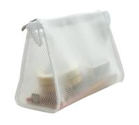 JOINPAYA Eva Waterproof Triangle Mesh Makeup Bag with Zipper, White Travel Cosmetic Pouch for Toiletries and Personal Care Storage