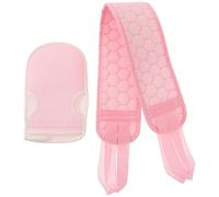 JOINPAYA Exfoliating Shower Gloves and Back Scrubber Set, Double-Sided Bath Towel with Pulling Strap for Deep Skin Cleansing and Back Massage, Pink Rubbing Towel for Bathroom Spa Use
