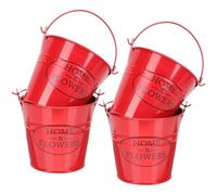 JOINPAYA Flower Buckets Plant Containers Vintage 4pcs Red with Sturdy Handle Iron Practical Chic for Flower Arrangement and Office Use for Indoor and Outdoor Decor
