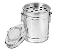 JOINPAYA Galvanized Metal Ashtray Bucket with Lid, Small Windproof Desktop Rubbish Bin, Mini Trash Can for Home Office Kitchen Use, Silver Iron Charcoal Storage Container