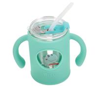 JOINPAYA Glass Mug with Handle and Straw Leak Cartoon Cup for Portable Milk Drinking Cup with Silicone Sleeve Microwave Safe for Independent Use