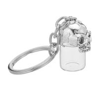 JOINPAYA Gothic Skull Keychain Pendant with Glass Urn Container and Openable Lid, Silver Zinc Alloy Keyring for Pet or Human Ashes Remembrance, Artistic Skull-shaped Hanging Ornament