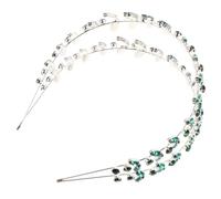 JOINPAYA Green Double Layer Rhinestone Bridal Hairband with Leaf Design, Crystal Bride Headpiece for Wedding and Party, Silver Tone Hair Vine Accessories for Women