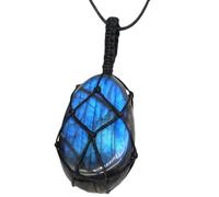 JOINPAYA Hand-Woven Moonstone Pendant Necklace, Irregular Natural Labradorite Stone Clavicle Chain for Women, Delicate Fashion Neck Chain with Random Pattern