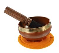 JOINPAYA Handmade Nepalese Tibetan Yoga Meditation Singing Bowl Set 8cm Orange Copper Sound Bowl Leather Mallet and Colorful Cushion for Mindfulness and Spiritual Practice