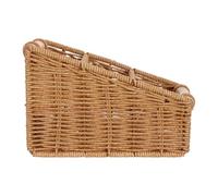 JOINPAYA Handwoven Small Compartment Storage Basket with Dividers, Narrow Space Organizer Bin with Slant Wooden Handle, Wicker Pantry and Drawer Storage for Kitchen and Bathroom