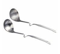 JOINPAYA Hanging Slotted Spoon Kitchen Ladle Stainless Steel 2pcs with Colander Function for Straining Foods, Long Handle Suitable for Restaurants and Food Stores