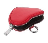 JOINPAYA Heart Shaped Coin Purse Small Wallet for Women Red Genuine Leather Zippered Mini Change Bag Keychain Pouch Portable for Travel Work Casual Use