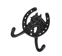 JOINPAYA Horseshoe Wall Hook Cast Iron Double Coat Hooks with Horse Head Design Black Wall Mounted for Entryway Bathroom and Kitchen Storage